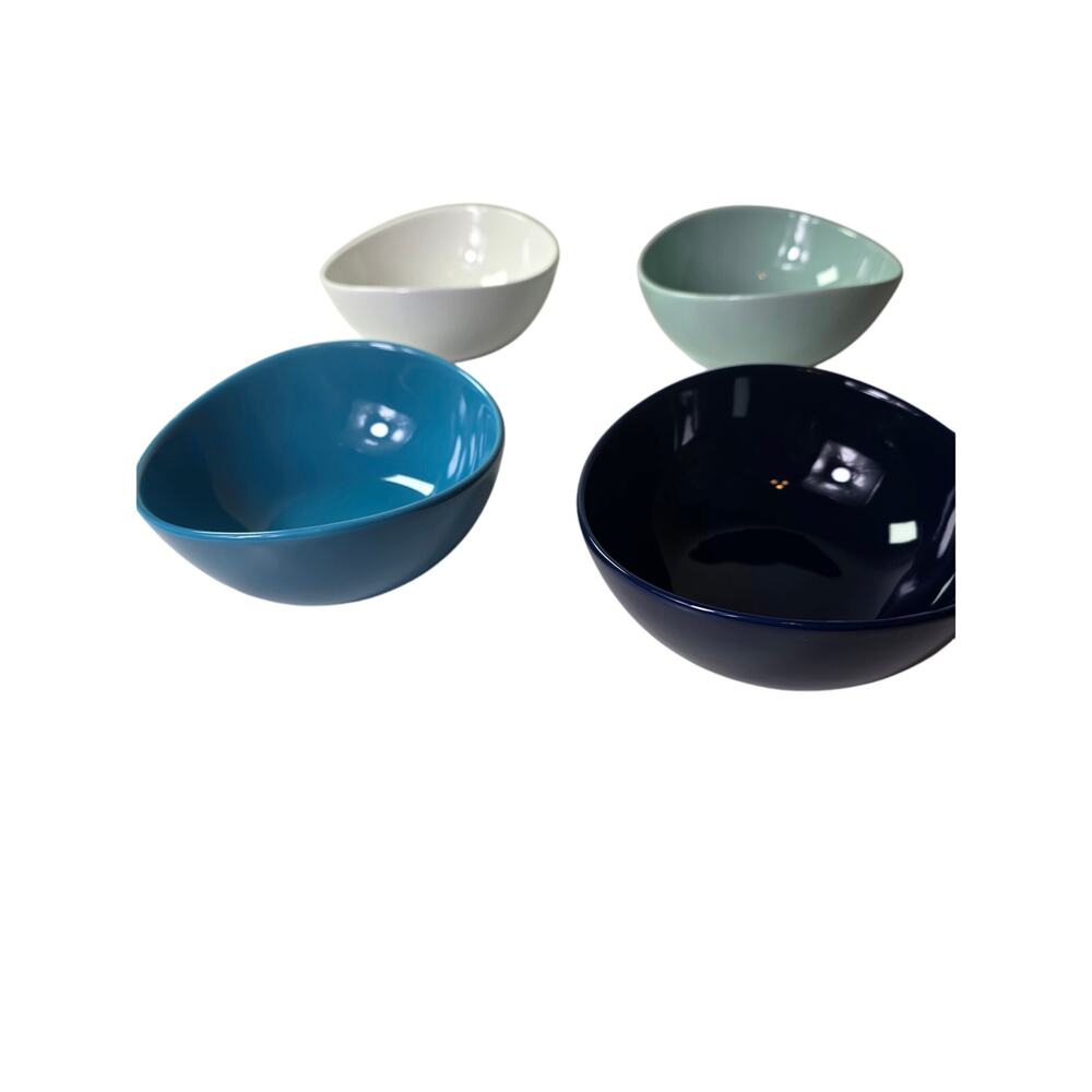 SWEESE Blue and White Curved Porcelain Glazed Simple 18oz Pasta Bowls Set of 4